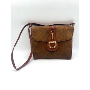 Vintage Saks Fifth Avenue Suede Leather Horsebit Shoulder Bag Purse